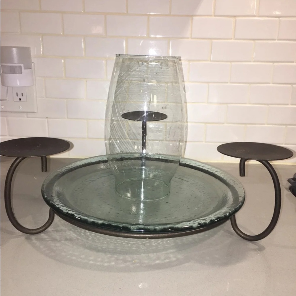 EUC Pier 1 Glass centerpiece Triple 3 Candle Holder Clear Glass OilRubbed Bronze